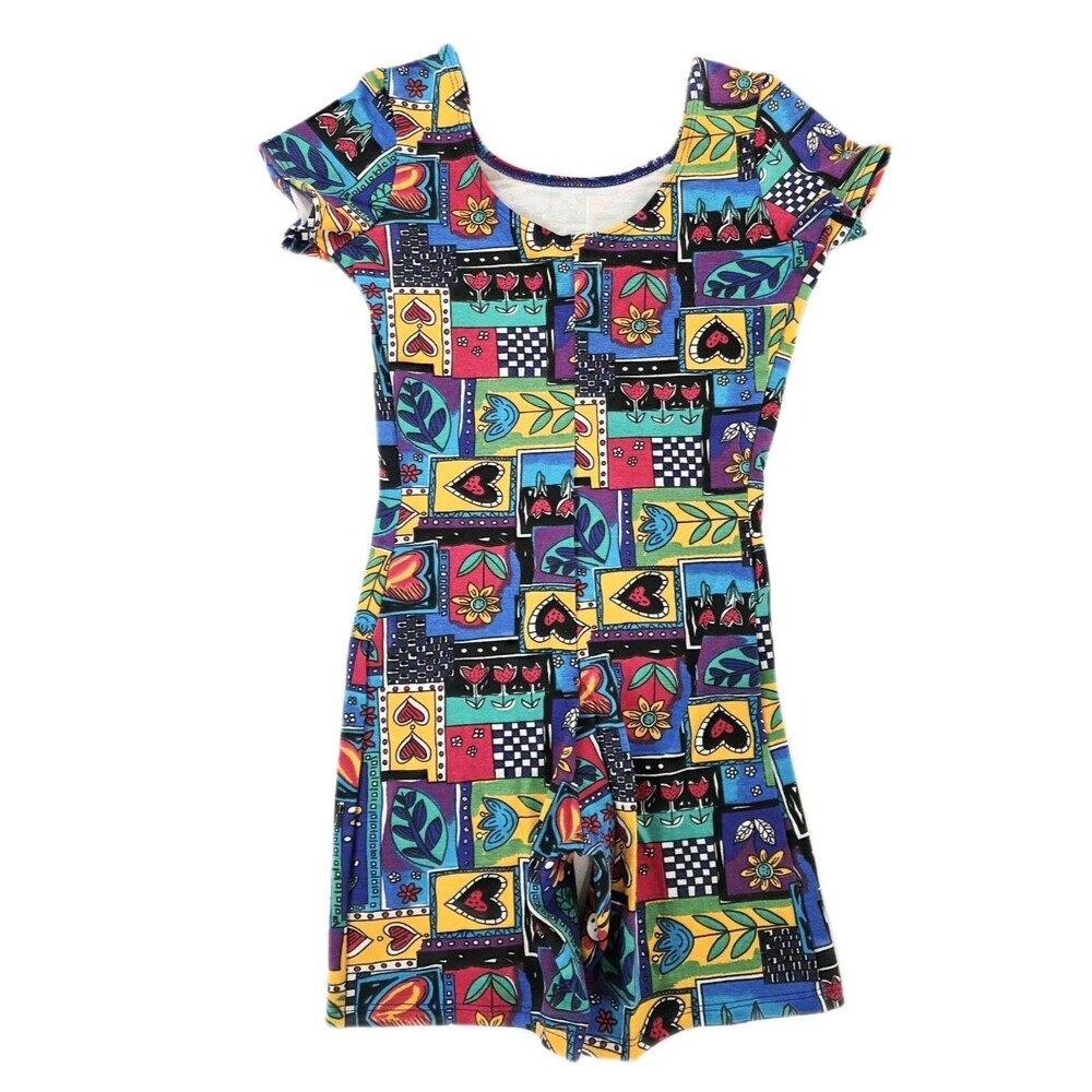 VTG Gilda Marx Kids II 80s Patchwork Cotton Unitard Biketard Dance Size M (8/10) - Picture 2 of 11